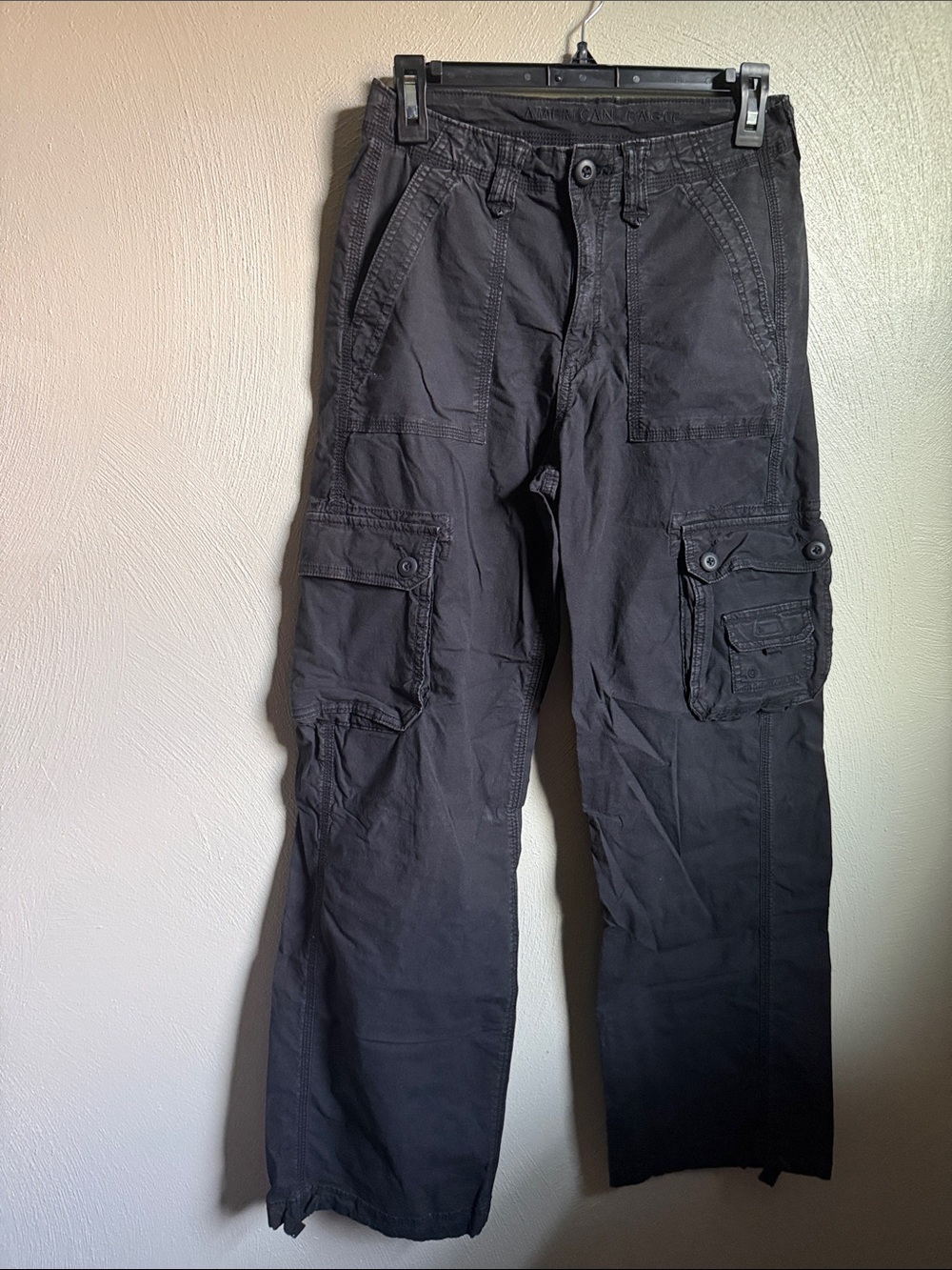 American Eagle Outfitters Women's Black Wide-Leg Cargo Jeans